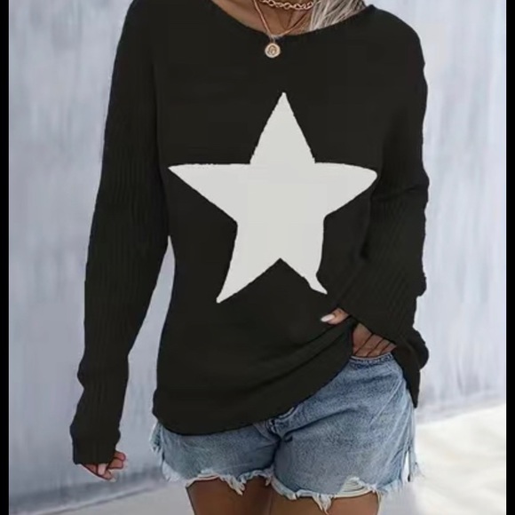 🌹🍭NWT🍭🌹TRENDY AND FUN STAR PULLOVER SWEATER🌹🍭COMES IN BLACK AND GREY🍭🌹 - Picture 5 of 14